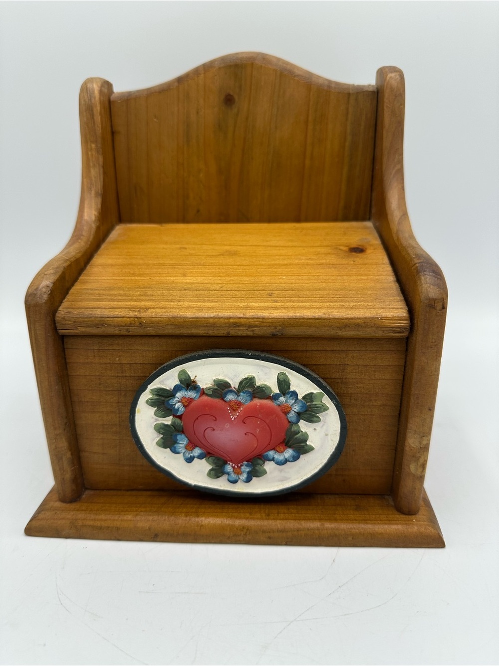 Vtg Pine Wood Recipe Box Hinge Lid Resin 3D Country Heart Cottage Core